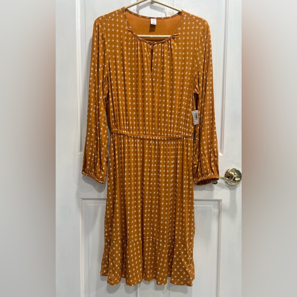 OLD NAVY NWT Mustard Yellow Polka Dot Long Sleeve Dress SIZE SMALL Cottage Boho